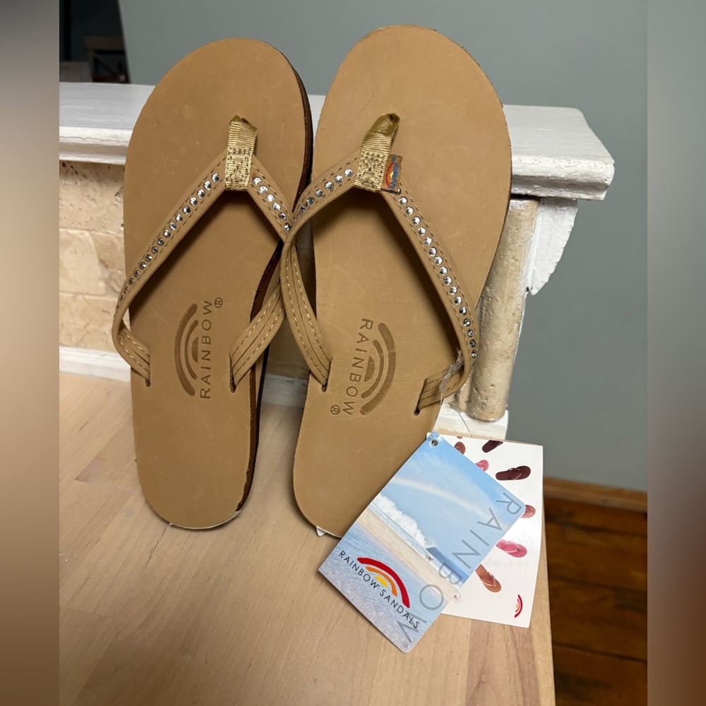 Rainbow Tan Sandals with Crystals  Accents